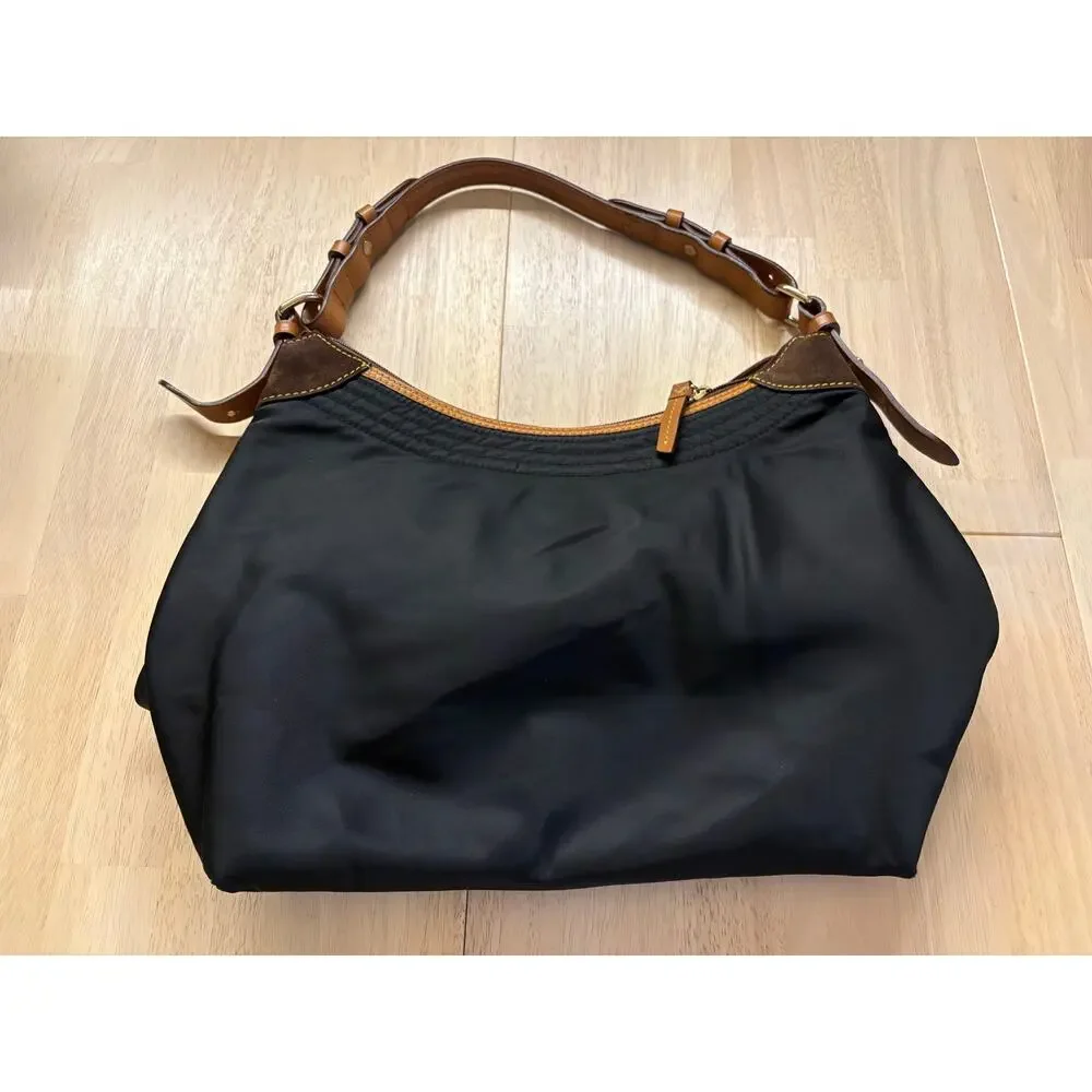 Dooney & Bourke Black Nylon Hobo Bag Leather Trim Y2K Preppy Minimalist⁠
